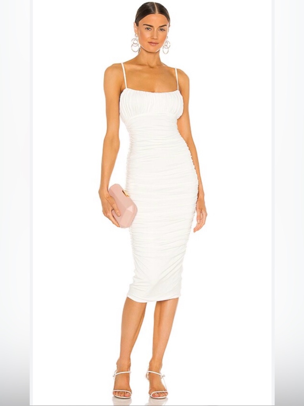LOVERS & FRIENDS Emma Midi Dress White Ruched Bodycon Revolve NWT Size Small